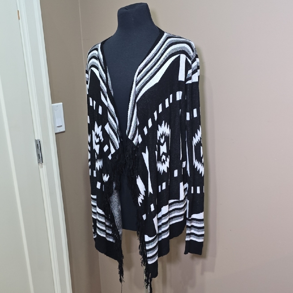 UMGEE Geometric Tribal Patterned Knit Open Front Sweater